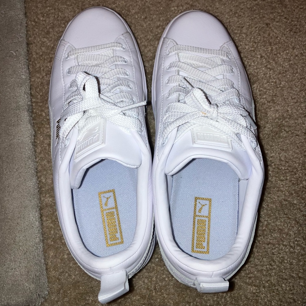 PUMA Women's Mayze White and Gold Platform Sneakers - Picture 6 of 9
